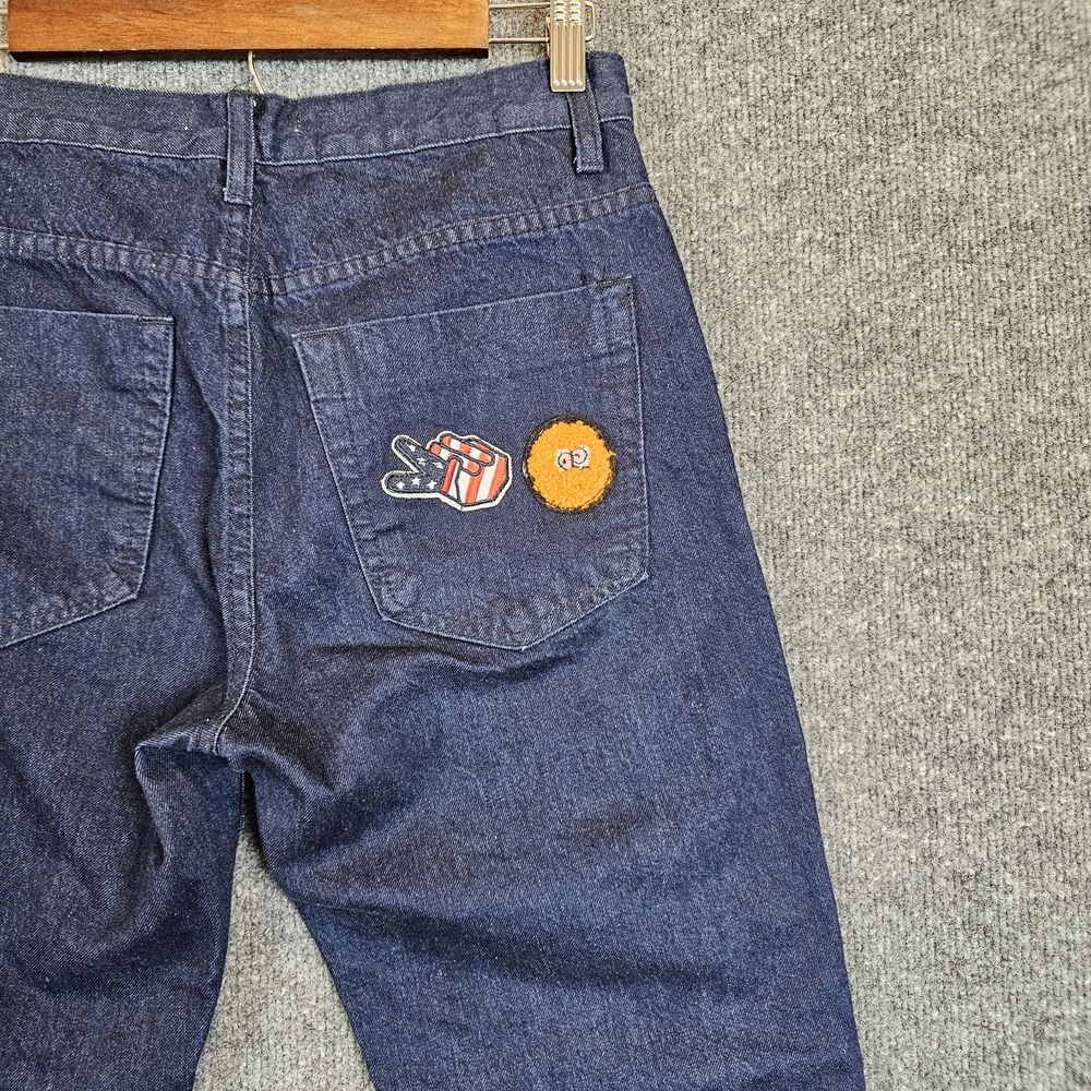 Glamorous Dark Blue Straight Leg Jeans with Colorful Patches - Picture 5 of 7